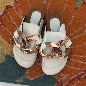 White Loafers with Gold Chain Detail